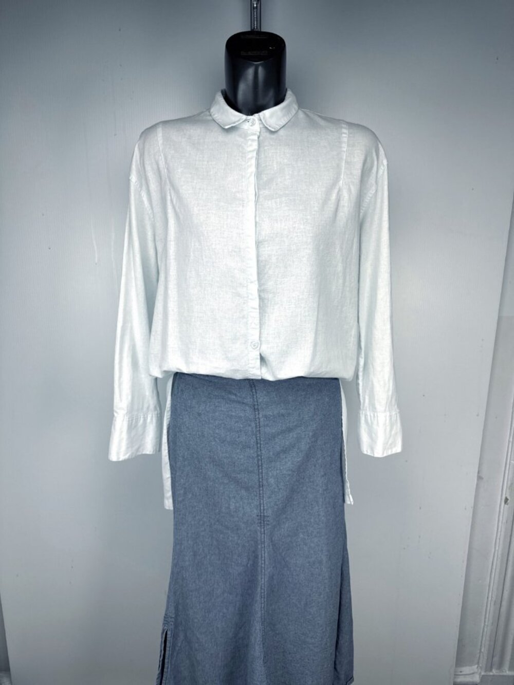 EASEL Oversized Linen & Cotton Ice Blue Long Sleeve Button Down Shirt sz S - Picture 5 of 10